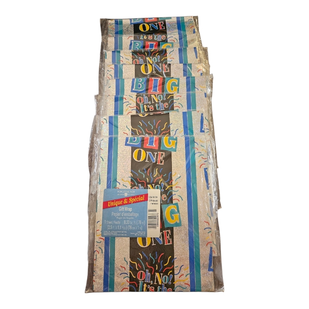 Lot Of 8 Holographic American Greetings The Big One Shiny Sparkle Gift Wrap